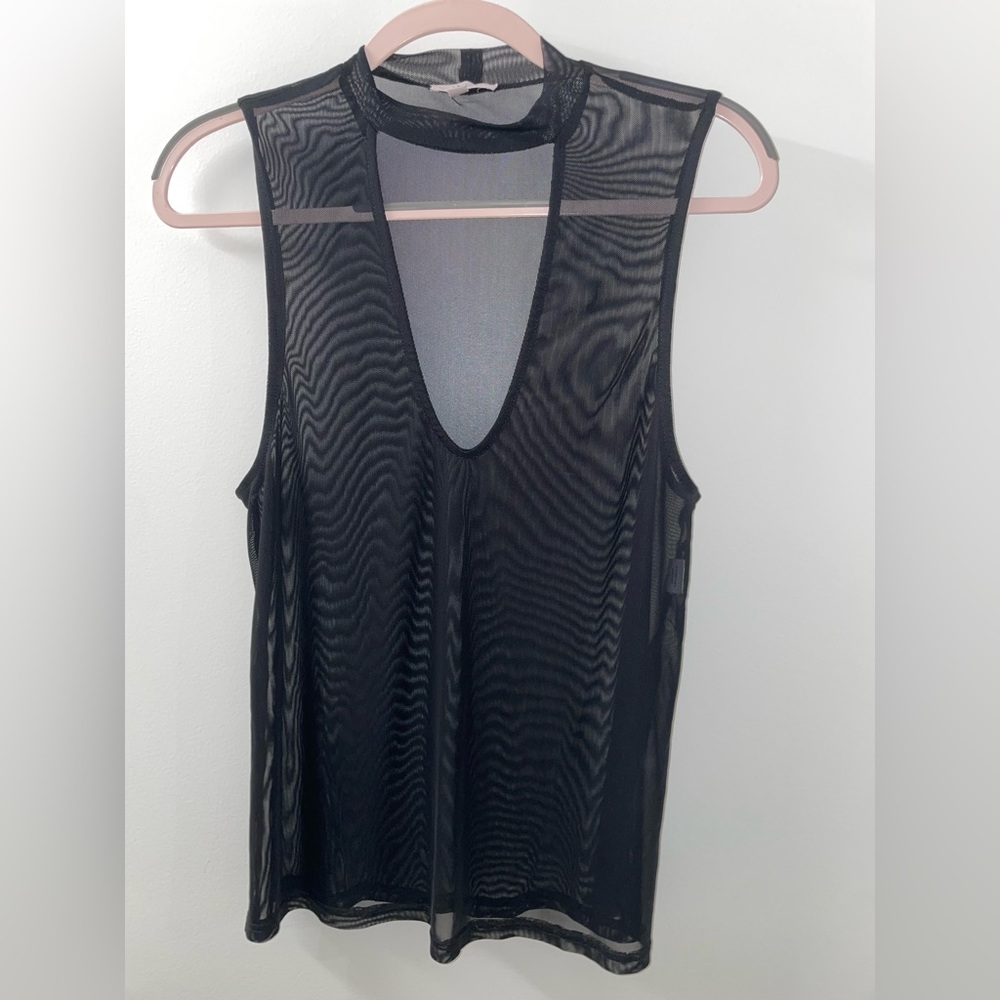 Sheer black mesh tank top with front cut out - size s